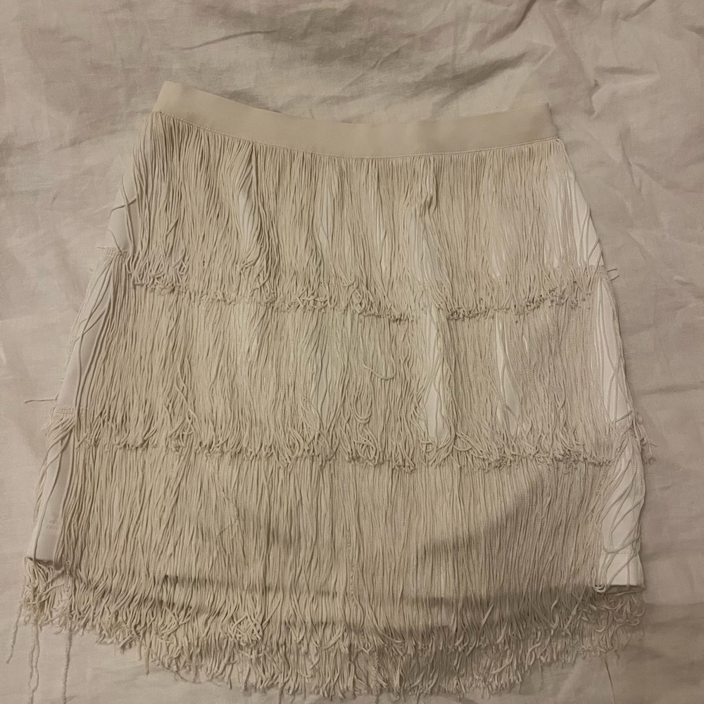 Babaton Cream Fringe Mini Skirt